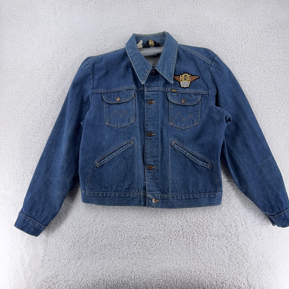 Vintage 80s Maverick Sanforized Denim‎ Jacket Mens 46 Motorcycle Patch Biker USA